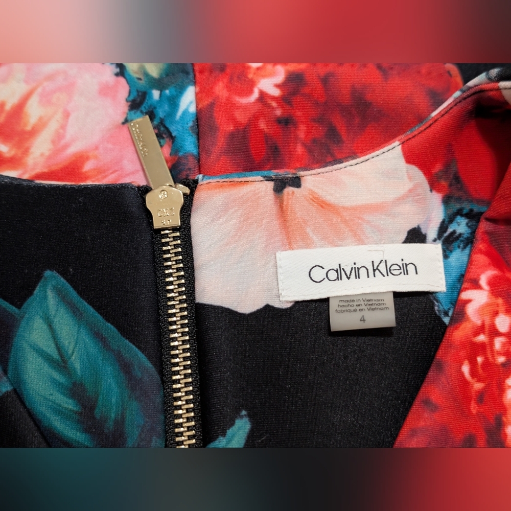 Calvin Klein Floral Sheath Sleeveless Midi Dress•Black,Red,Green,Pink•Size 4♥️🩷 - Picture 6 of 13